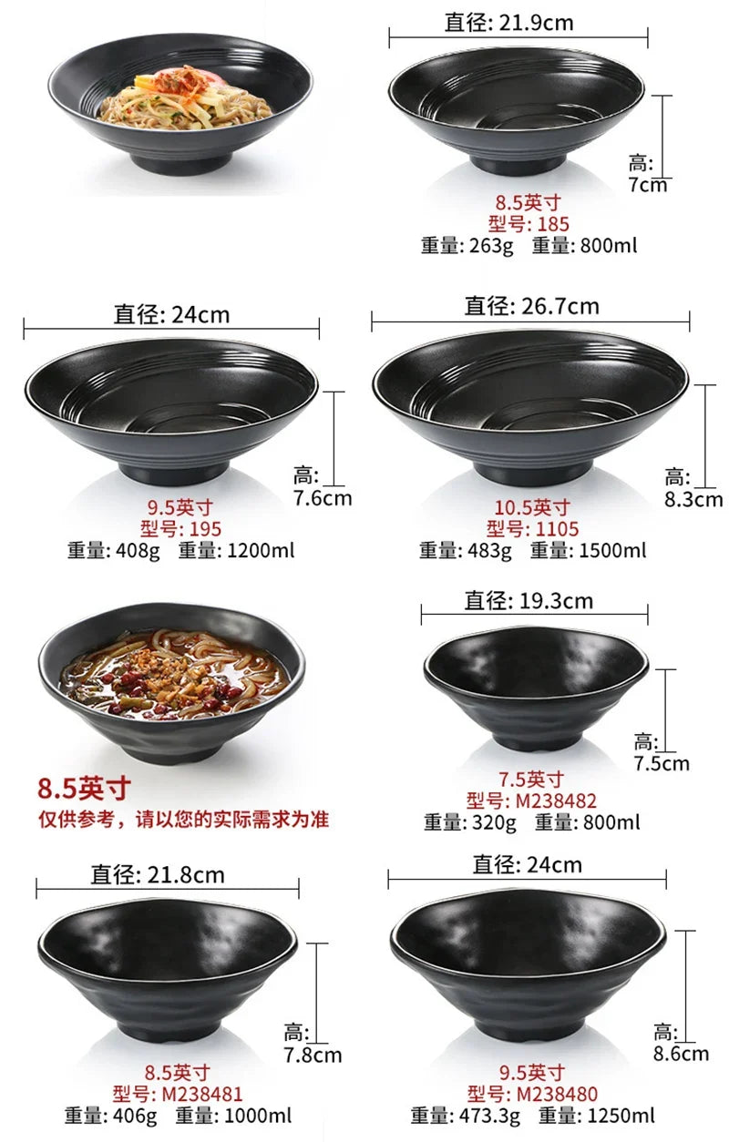 Bowl Ramen Black Plastic Japanese Style Noodle Bowl