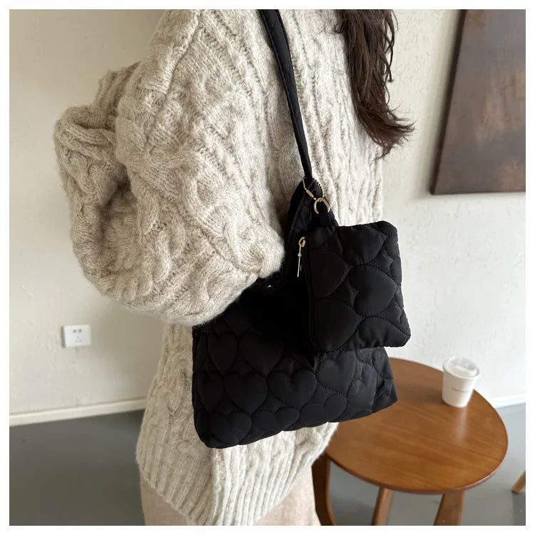 padded square shoulder bag, polyester, casual everyday – Cozy women's quilted tote