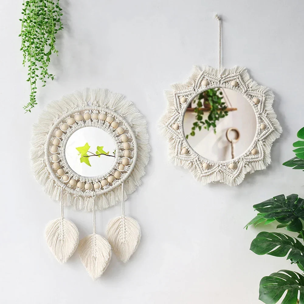 Macrame Mirror Kit Cotton Fringe Boho Wall Hanging Mirrors Fall 2025 Cozy Nursery Household Decor Gift