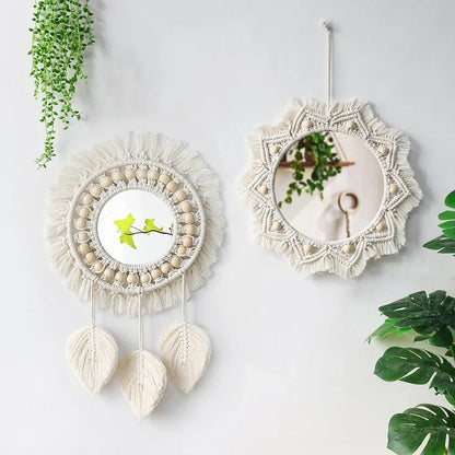 Macrame Mirror Kit Cotton Fringe Boho Wall Hanging Mirrors Fall 2025 Cozy Nursery Household Decor Gift