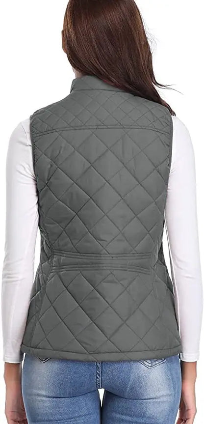 Light Women Quilted Vest - Stand Collar Cotton Winter