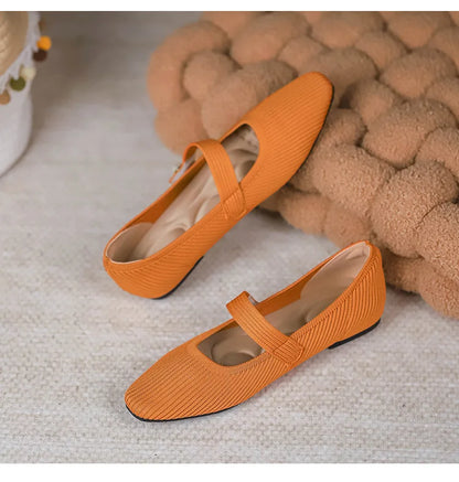 Women Stretchy Mary Jane Flats - Ribbed Knit For Spring