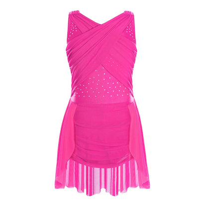 Light Girls' Leotard - Rhinestone Embellished, Mesh Skirt, Polyester/Nylon/Elastane, For Ballet, Gymnastics