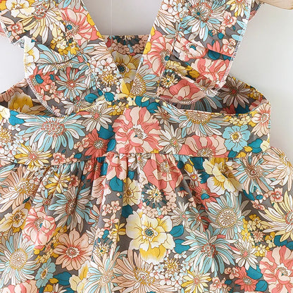 Plush Cozy Baby Girl Dress - Floral Flutter Sleeve, Polyester, For Summer Outings And Playtime