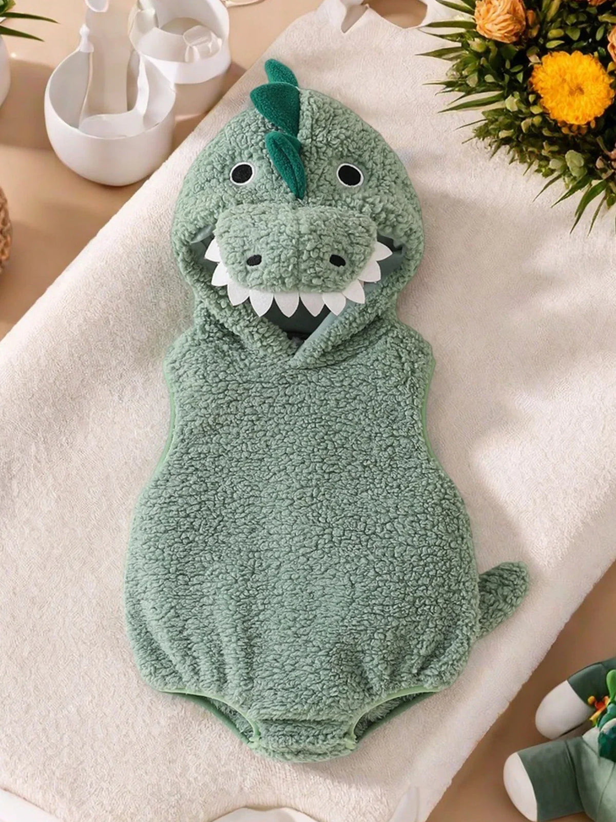 Dinosaur Baby Halloween Romper Plush Hooded Sleeveless