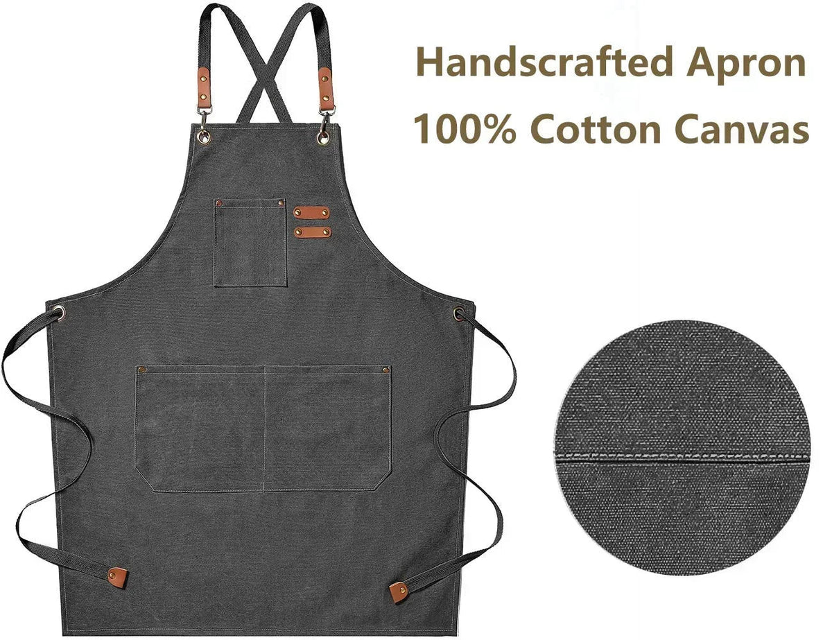 Chef Apron Canvas Crossback Utility Apron With Leather Trim And Pockets Fall 2025 Sturdy BBQ Workshop