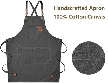 Chef Apron Canvas Crossback Utility Apron With Leather Trim And Pockets Fall 2025 Sturdy BBQ Workshop