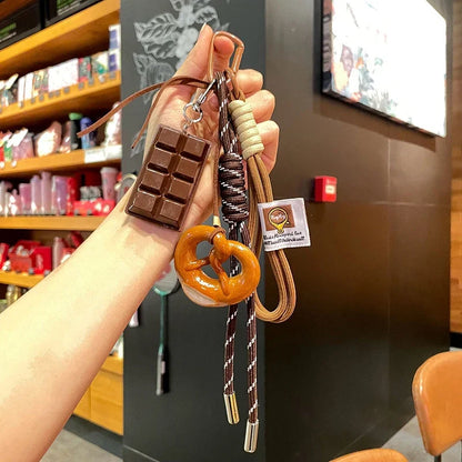 Rope Woven Bowknot Keychain With Cute Pastry Charms