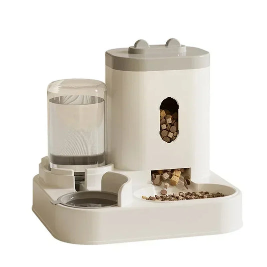 Feeder Automatic Cat Dog Bowl With Water Fountain Gray Dish