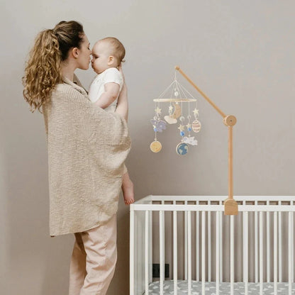 Crib Wooden Mobile Bracket Newborn Sensory Toys Soothing