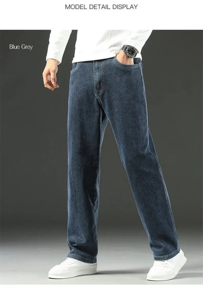Men’s Stretchy Jeans - Wide Leg, Cotton, Business Casual