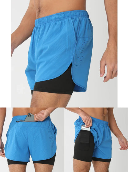 Fast-dry men's 2-in-1 running shorts - lightweight lined, polyester, for gym and summer training