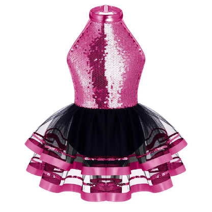 Light girls' leotard - sequined skirted tutu, polyester, for ballet and dance performances