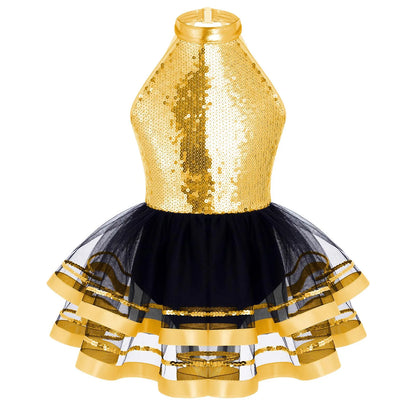 Light girls' leotard - sequined skirted tutu, polyester, for ballet and dance performances