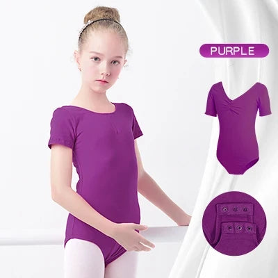 Plush girls ballet leotard - drawstring neckline, ruched front, cotton knit, for dance class