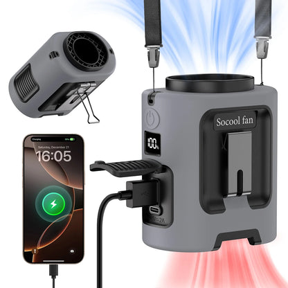 5000mAh Travel-Friendly Waist Fan - 4 Speeds Neck Fan for Outdoor Travel