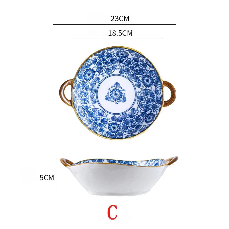Inch 7.5 Japanese Ceramic Noodle Bowl With Handles Blue