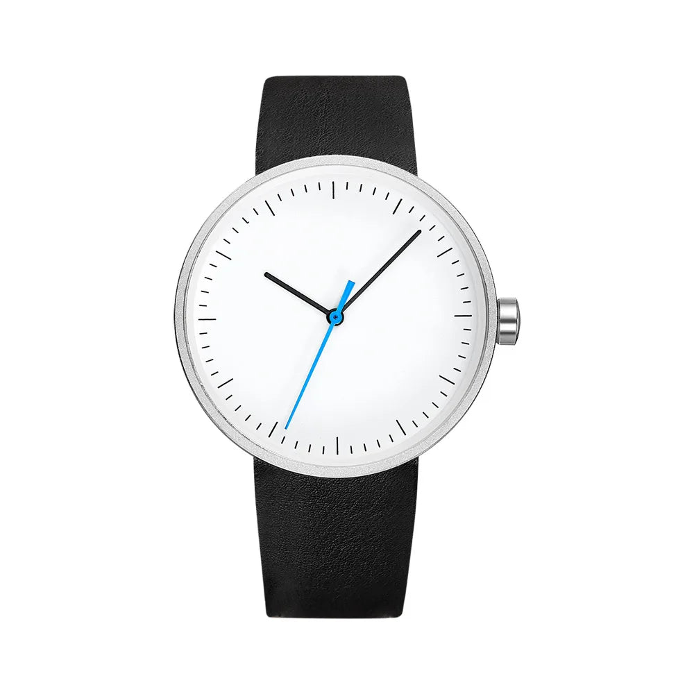 leather strap, round dial, minimalist everyday timepiece – Timeless unisex quartz wristwatch