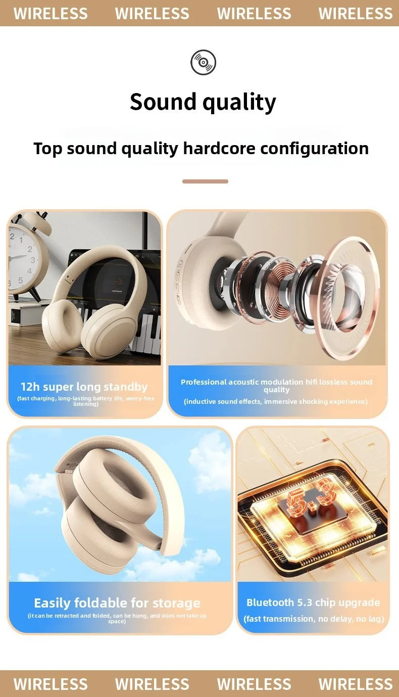 Cordless Bluetooth Headphones Over Ear Noise Cancelling