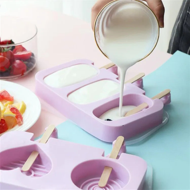 Silicone Ice Cream Mold Kit with Lids, Fun Shapes Ice Pop Maker for Homemade Treats, Simple Release and Dishwasher Safe