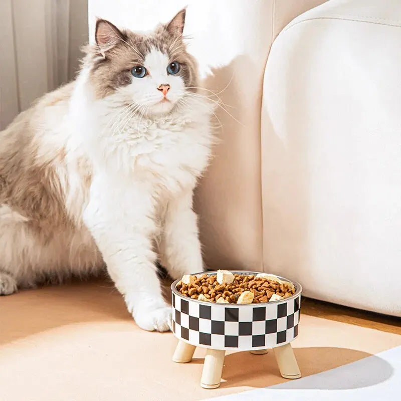 A Cat Bowl For Cats And Dogs - Tall Polka-Dot Stainless Steel Bowl, Anti-Overturn Design, Great for Drinking Water and Food