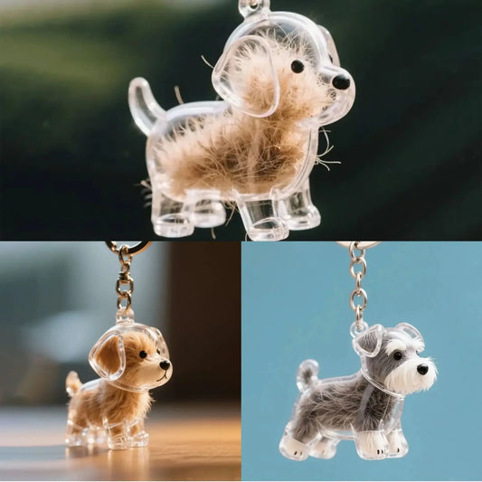 Hair Dog Keepsake Keychain Pendant Clear Resin Charm