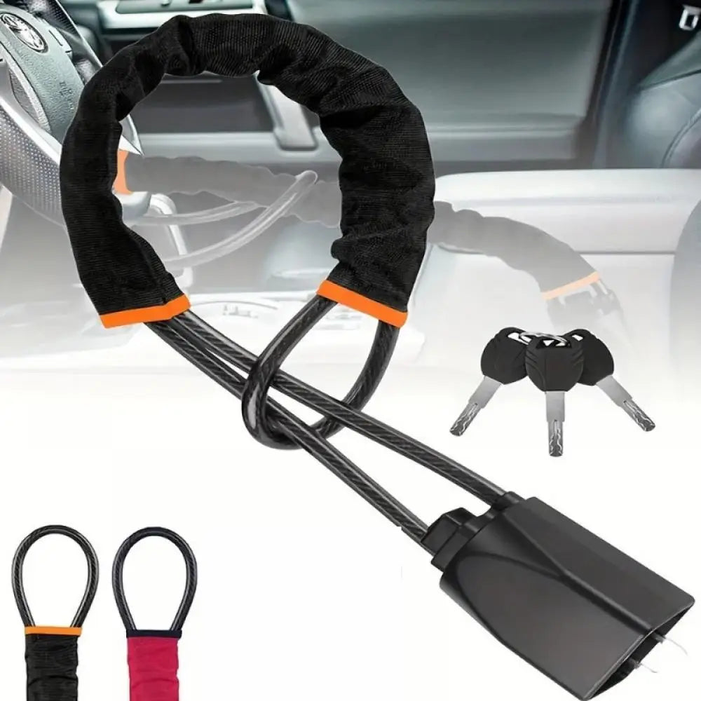 3-Key Anti-Theft Security Device 2026 – Universal Car Steering Wheel Lock with Seatbelt Buckle