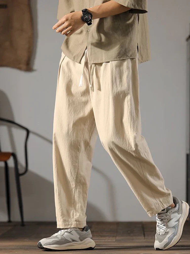 Men's Linen Cotton Pants with Adjustable Fit, Lightweight Breathable Fabric, Modern Design for Casual and Formal Wear-2