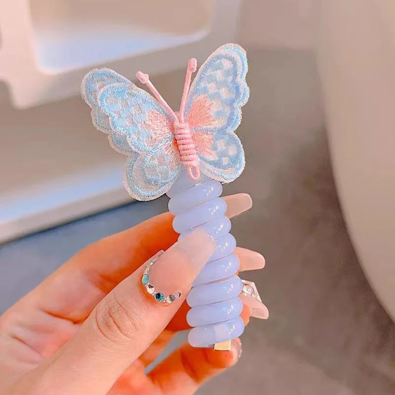 Butterfly Colorful Hair Gum for Kids - Non-Damaging Hair Rope, Braided Telephone Line Ponytail Headband