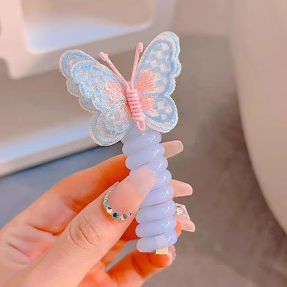 Butterfly Colorful Hair Gum for Kids - Non-Damaging Hair Rope, Braided Telephone Line Ponytail Headband