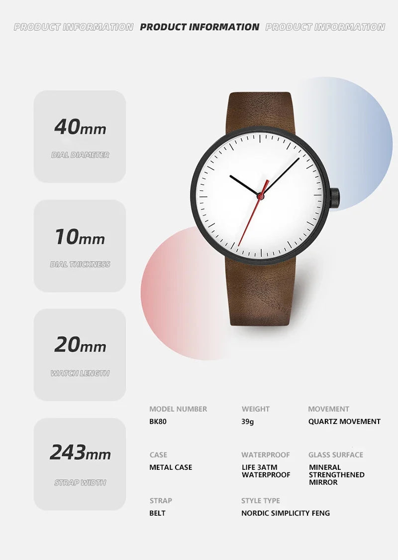 leather strap, round dial, minimalist everyday timepiece – Timeless unisex quartz wristwatch