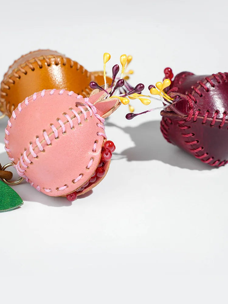 Leather Pomegranate Charm Keychain Bag And Car Decor
