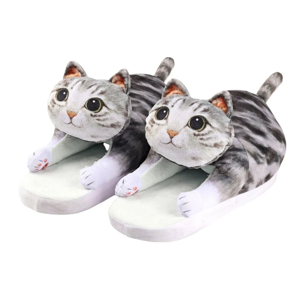 Plush cozy women's cat-face plush slippers - cat-face design, plush upper, EVA sole, indoor wear for winter