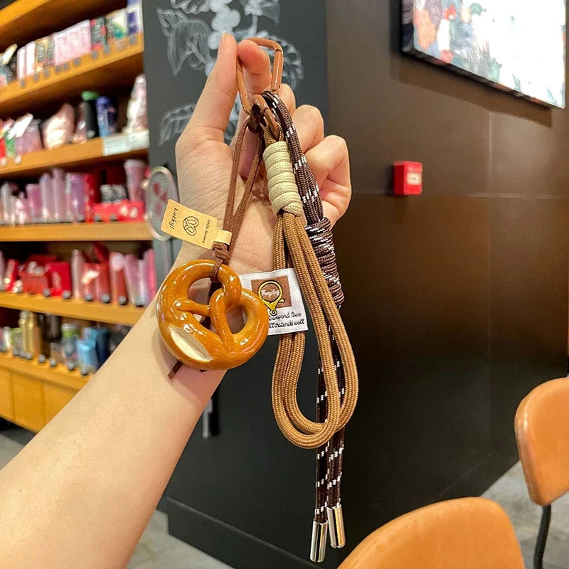 Rope Woven Bowknot Keychain With Cute Pastry Charms