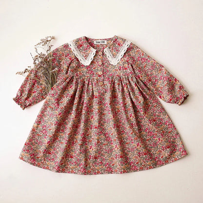 floral long-sleeve knee-length, cotton, for special occasions – Plush classic girls' dress