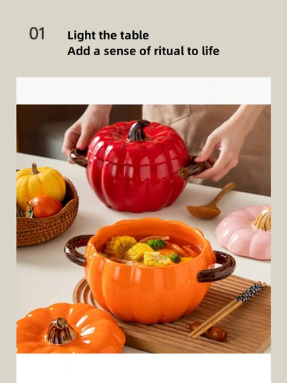 Ceramic2025 Edition Soup Pot Pumpkin Lid Porcelain Large Fall