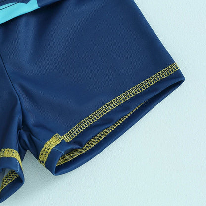 Fast-dry baby boys rash guard swimsuit set - long sleeve zip-up, fish print, polyester, summer beachwear