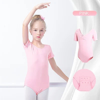 Plush girls ballet leotard - drawstring neckline, ruched front, cotton knit, for dance class