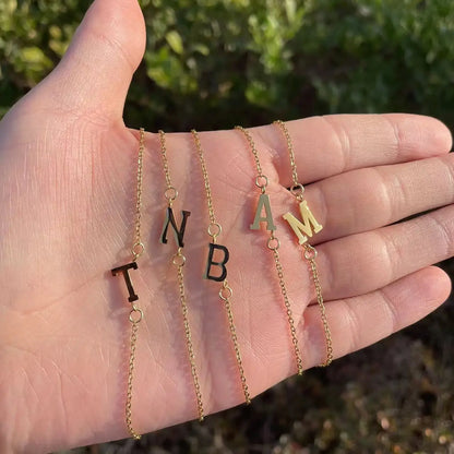Letter Initial Bead Bracelet Thin Chain Minimalist Elegant