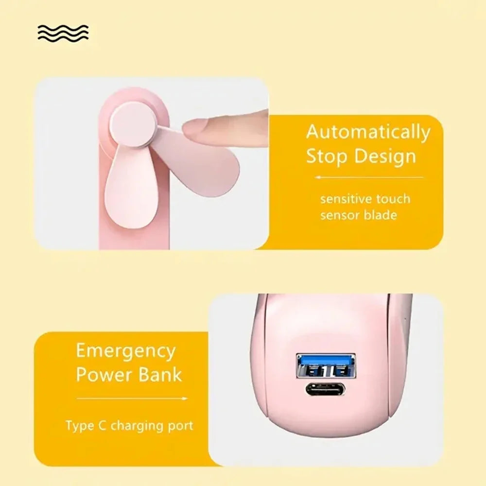 Hook Designer Travel-Friendly Mini Hand-Held Fan - USB Battery-Powered Personal Fan with Powerful Turbo Wind