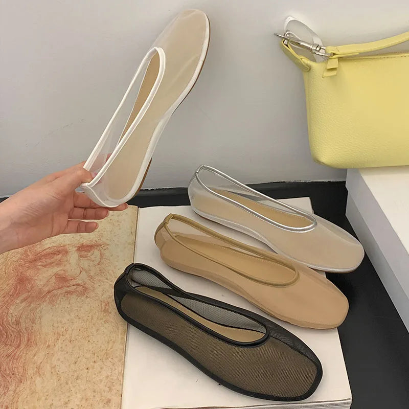 Light Women Ballet Flats - Shallow Slip On Mesh
