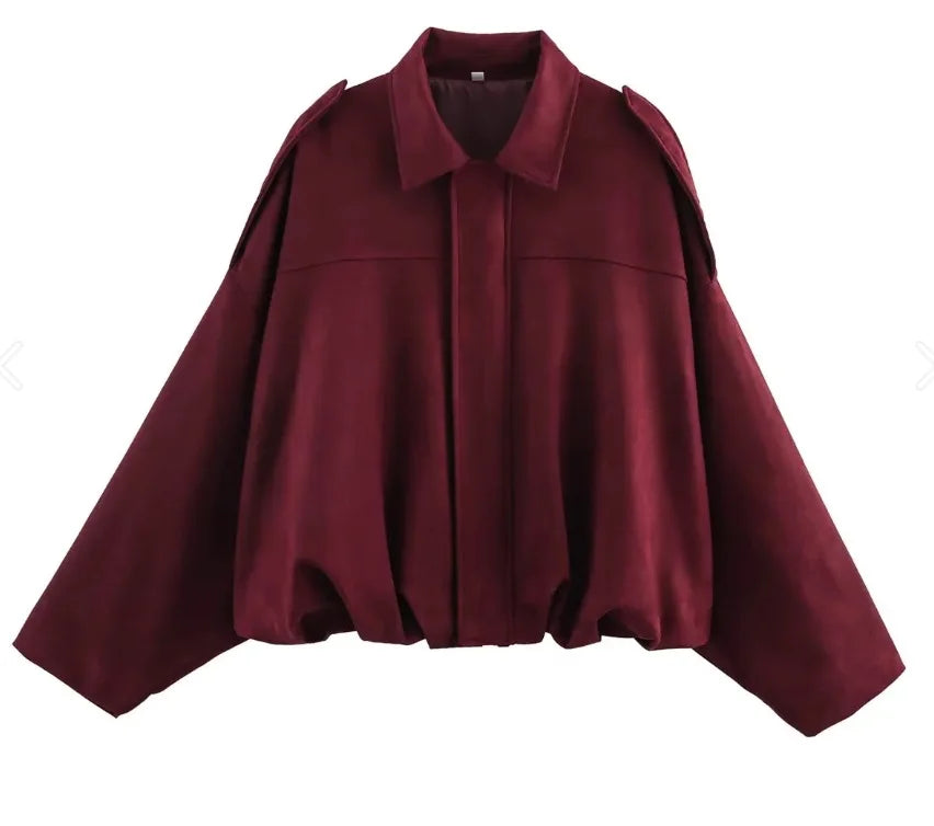 Women’s Oversized Bomber Jacket - Boxy, Velvet, Autumn