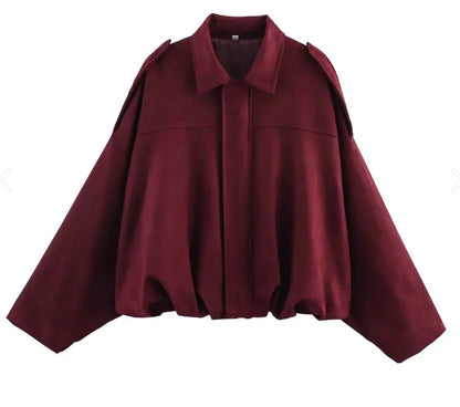 Women’s Oversized Bomber Jacket - Boxy, Velvet, Autumn