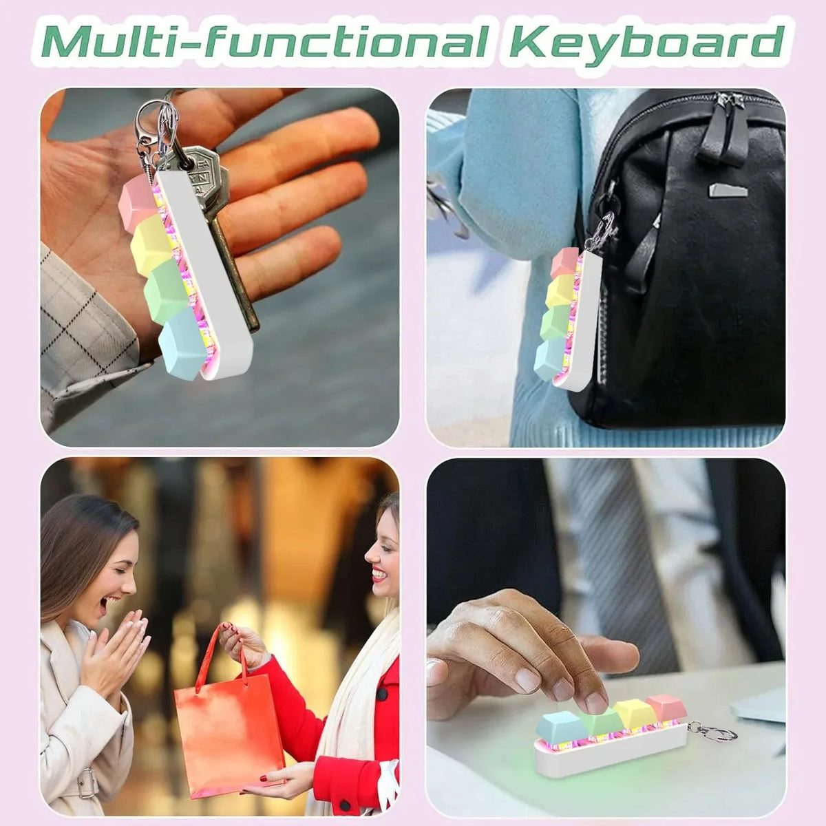 Fidget Keyboard Toy LED Keychain 4 In 1 Stress Relief