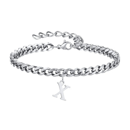 Initials Cuban Link Bracelet Stainless Steel Flexible