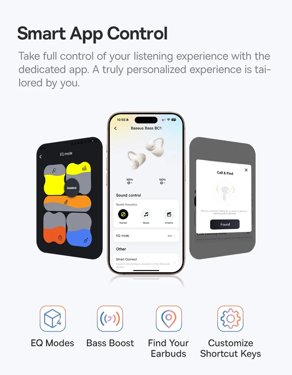4-Mic Noise Cancellation Super Bass IP55 Sports 2026 – Baseus BC1 Open-Ear Clip Earbuds Bluetooth 6.0
