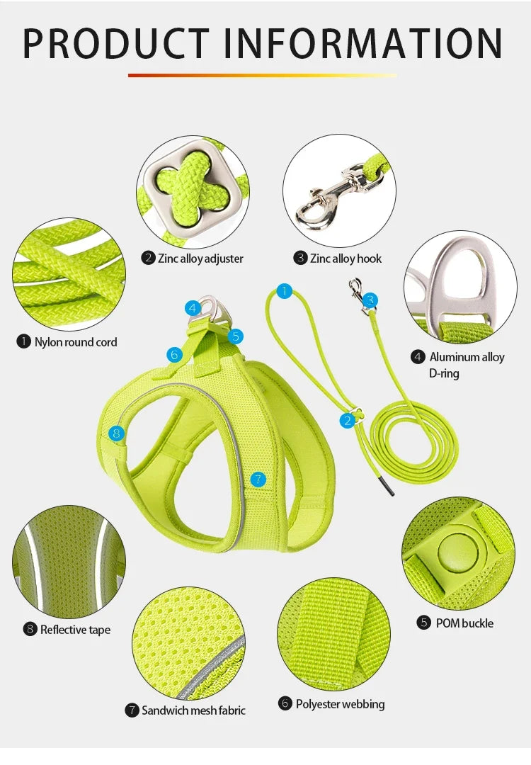 Dog Harness Leash Kit Reflective Padded Vest All Seasons Outdoor Walking Gift Idea