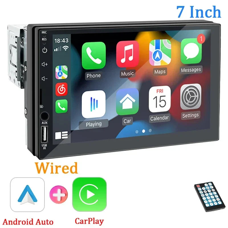 Stereo Car 7-Inch 1 Din CarPlay Android Auto MP5 Head Unit With USB Bluetooth Rear View Camera Fall 2025 Gift