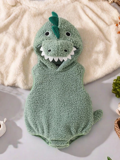 Dinosaur Baby Halloween Romper Plush Hooded Sleeveless