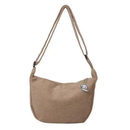 Corduroy Crossbody Bag Large Capacity Beige Shoulder Bag Fall 2026 Regular Use